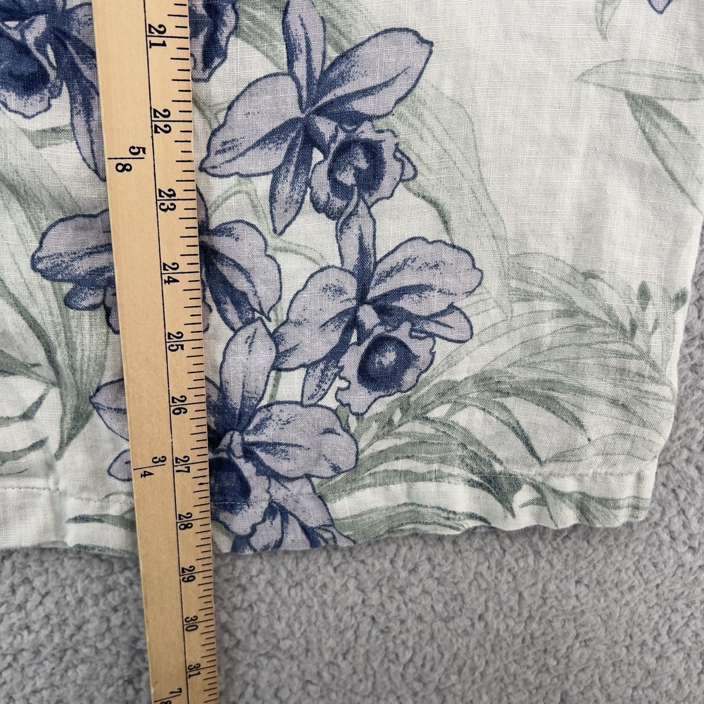 Cubavera Hawaiian Camp Shirt Mens Medium Blue Floral 100% Linen Tropical Aloha - Picture 7 of 9
